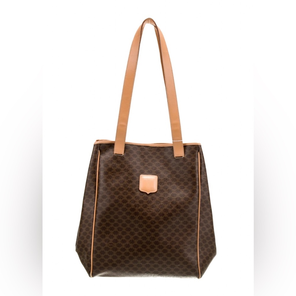 Celine Brown and Tan Tote Bag with Monogram Pattern